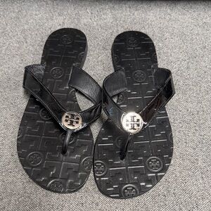 Tory Burch Black Sandals with Silver Logo